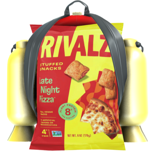 Rivalz gluten free plant based protein Late Night Pizza snack with jetpack