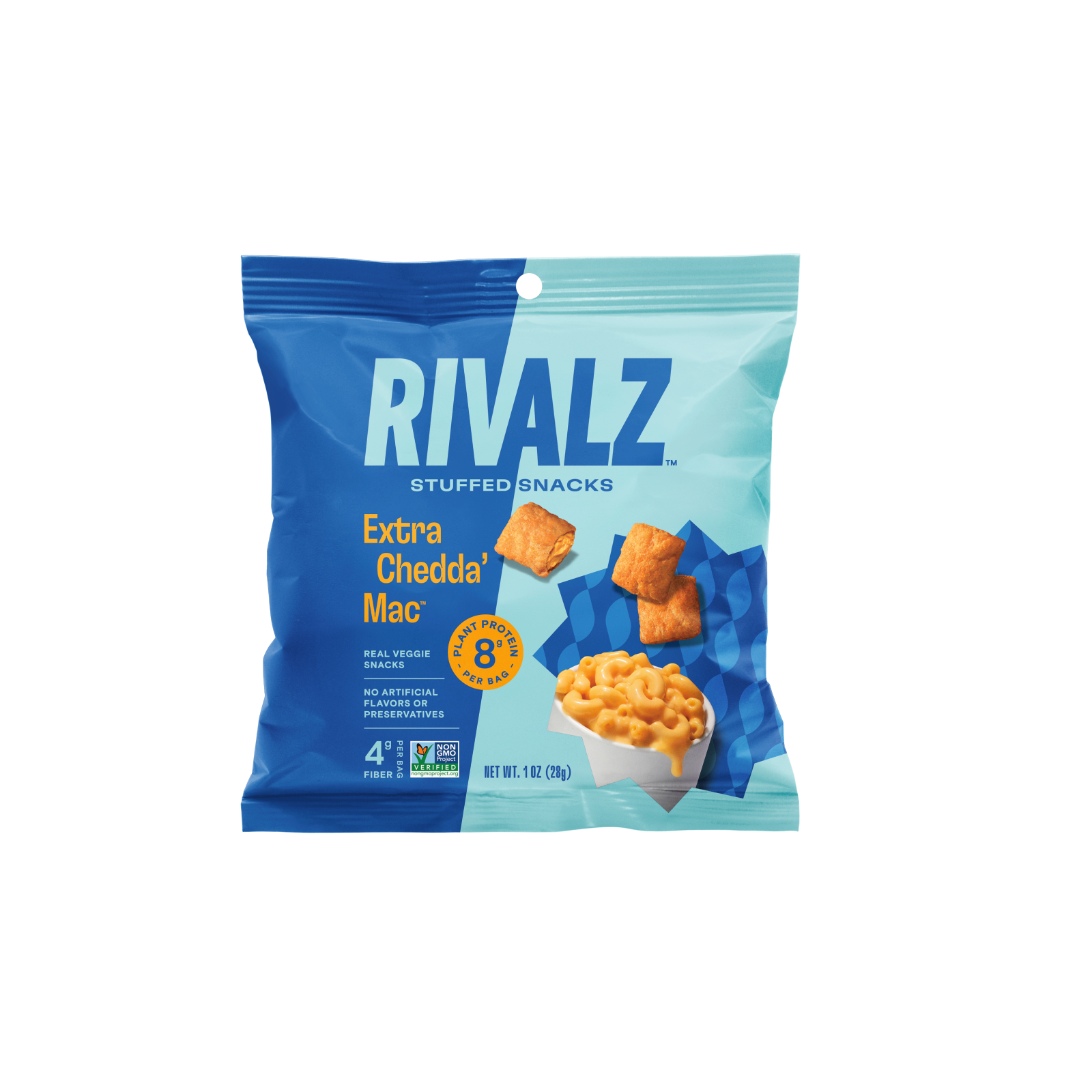Rivalz Extra Chedda' Mac and Cheese stuffed veggie snacks, gluten-free and protein-packed
