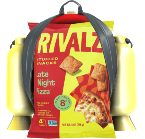 Rivalz gluten free plant based protein Late Night Pizza snack with jetpack 